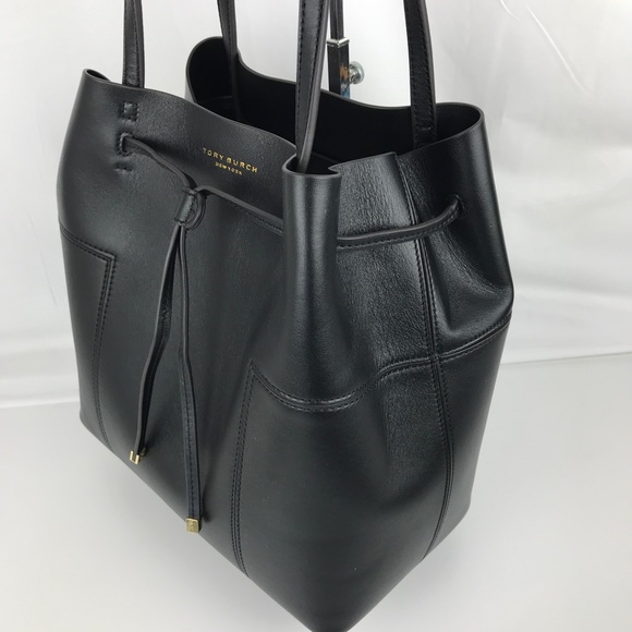 Tory Burch Handbags - Tory Burch Block-T Black Drawstring Tote 11169642